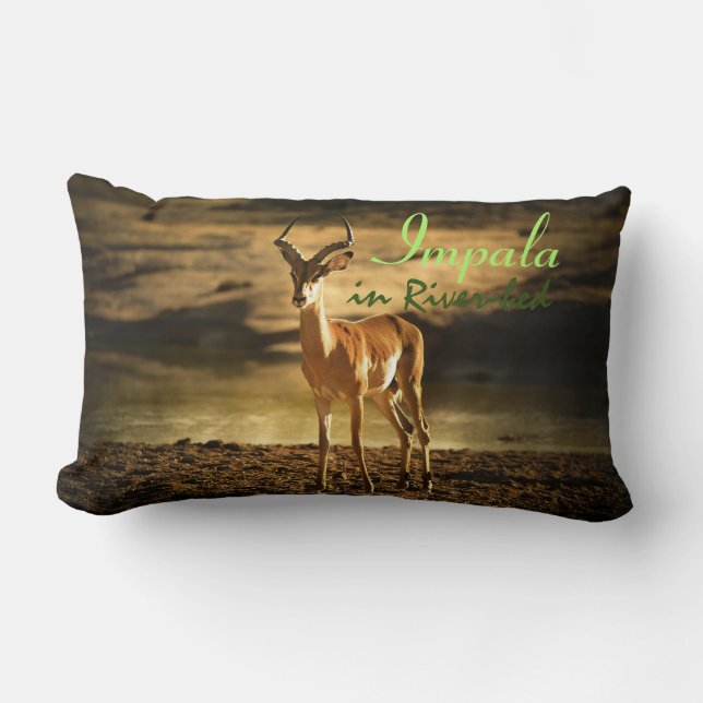 African Wildlife Impala in River-bed Lumbar Cushion (Front)