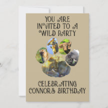 African Wildlife Pawprint Collage Invitation