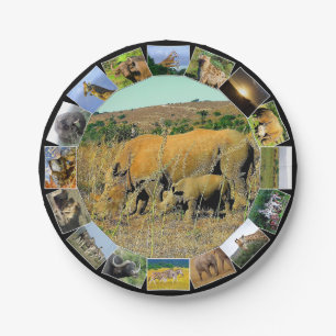 African Wildlife Photo Collage Rhino Reeds Paper Plate