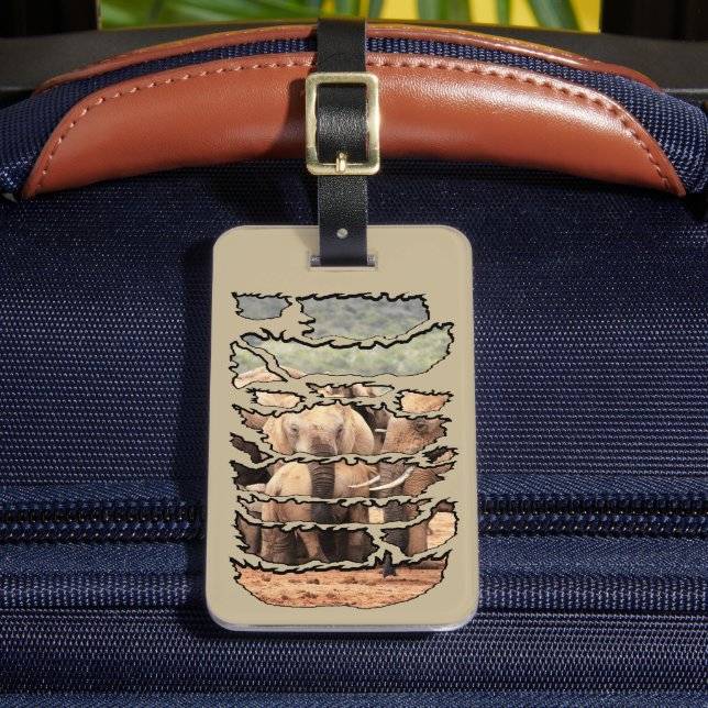 African Wildlife Ripped Elephant Bodyguard Luggage Tag (Front Insitu 2)