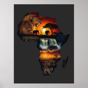African Wildlife Safari Collage Poster