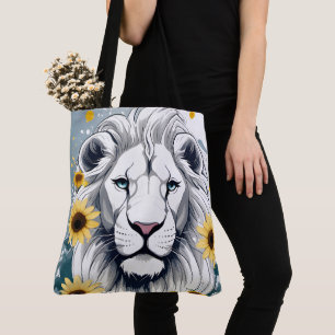 African Wildlife Safari Lion & Floral Sunflower  Tote Bag