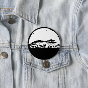 African Wildlife Safari Silhouette Pin Button