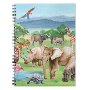 African Wildlife: Savannah Watercolor Wallpaper. Notebook