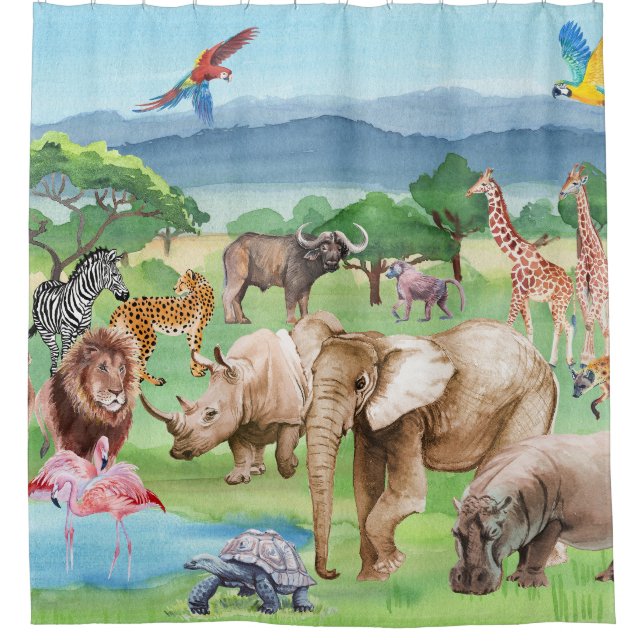 African Wildlife: Savannah Watercolor Wallpaper. Shower Curtain (Front)