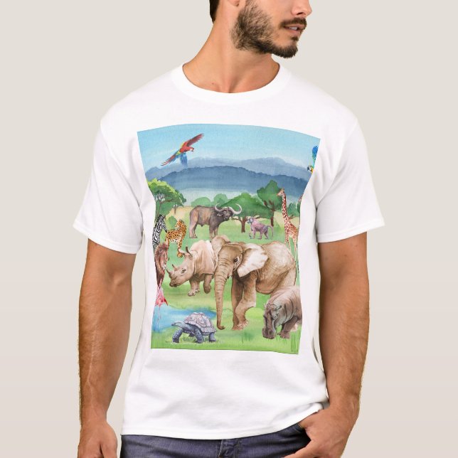 African Wildlife: Savannah Watercolor Wallpaper. T-Shirt (Front)