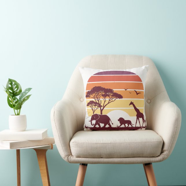 African Wildlife Silhouette Safari Design Cushion (Chair)