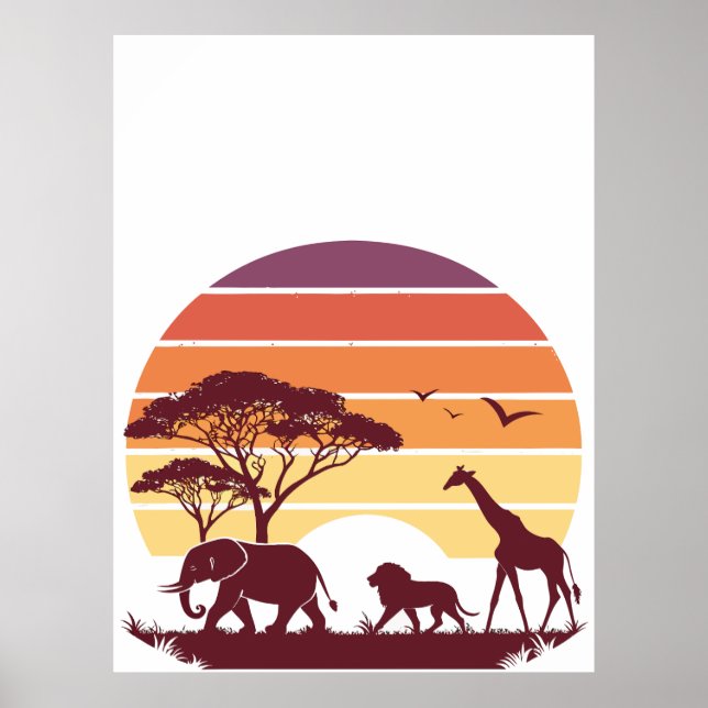 African Wildlife Silhouette Safari Design Poster (Front)