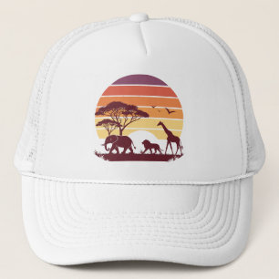 African Wildlife Silhouette Safari Design Trucker Hat