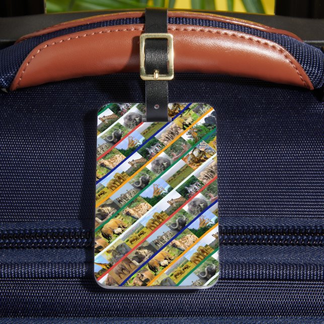 African Wildlife Striped Multi Colour Collage Luggage Tag (Front Insitu 2)