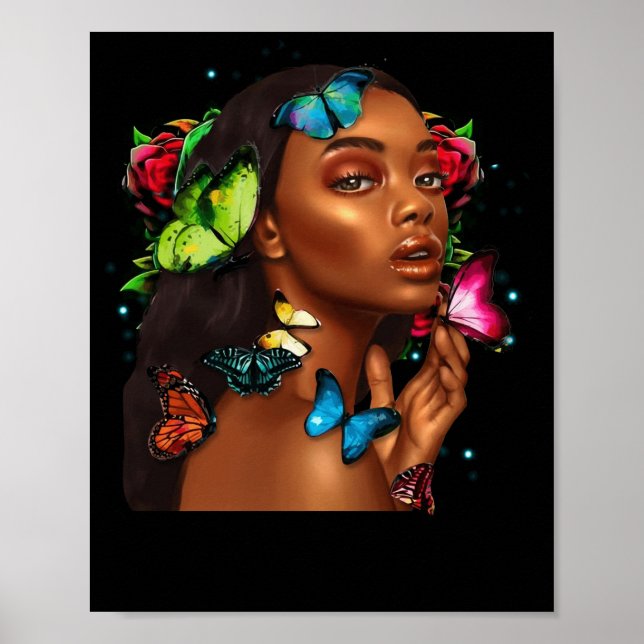 African Woman Afro American Butterflies Women Poster (Front)