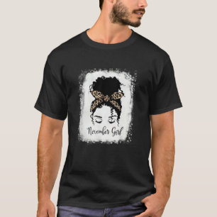 African Woman Afro Mom Leopard Messy Bun Mom Life  T-Shirt