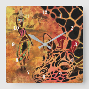 African Woman and Giraffe Clock