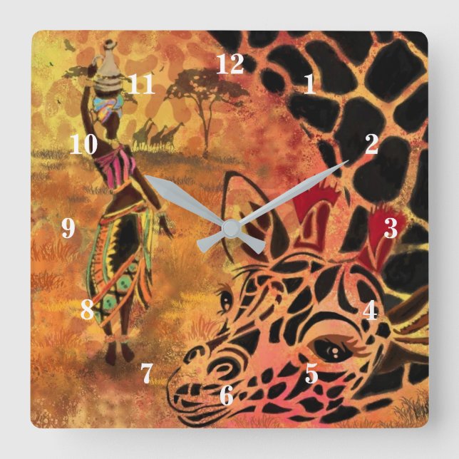 African Woman and Giraffe Clock (Front)