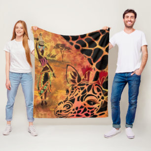 African Woman and Giraffe Fleece Blanket