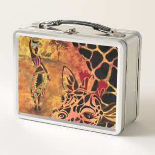 African Woman and Giraffe Metal Lunch Box