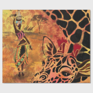 African Woman and Giraffe Wrapping Paper
