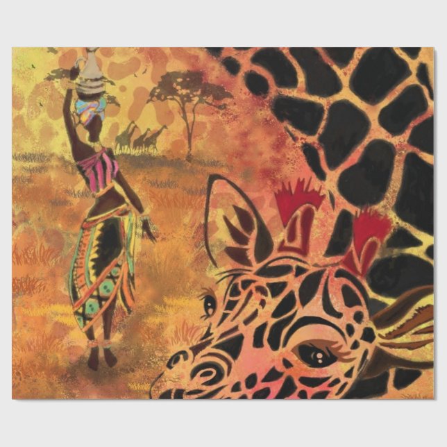 African Woman and Giraffe Wrapping Paper (Flat)