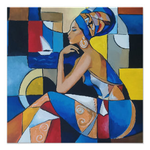 African Woman by the Sea Abstract Cubism Photo Pri Print