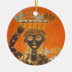 African Woman Carrying Basket Art Print Ceramic Tree Decoration