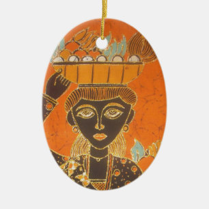 African Woman Carrying Basket Art Print Ceramic Tree Decoration