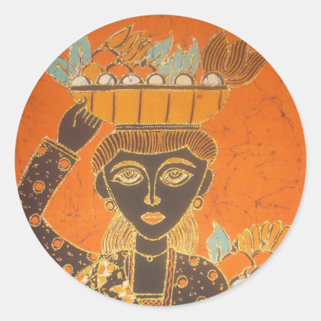 African Woman Carrying Basket Art Print Classic Round Sticker (Front)