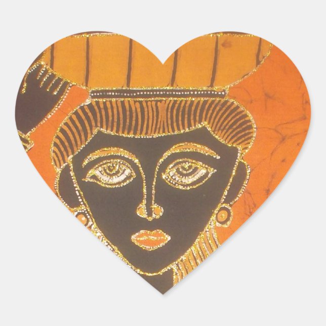 African Woman Carrying Basket Art Print Heart Sticker (Front)