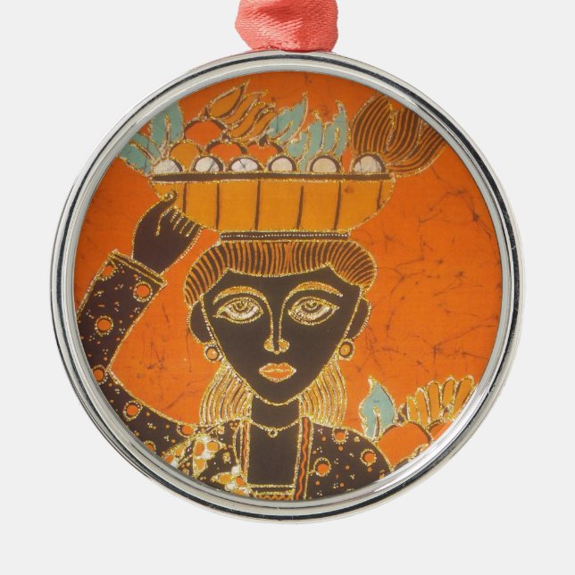 African Woman Carrying Basket Art Print Metal Ornament (Front)