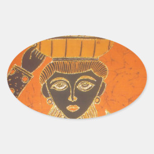 African Woman Carrying Basket Art Print Oval Sticker