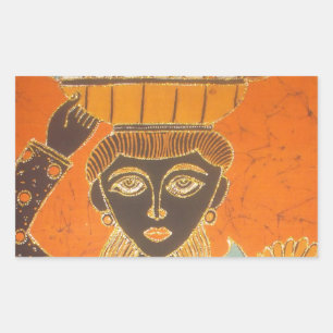 African Woman Carrying Basket Art Print Rectangular Sticker