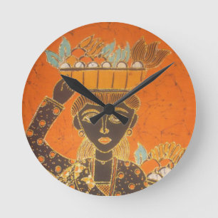 African Woman Carrying Basket Art Print Round Clock
