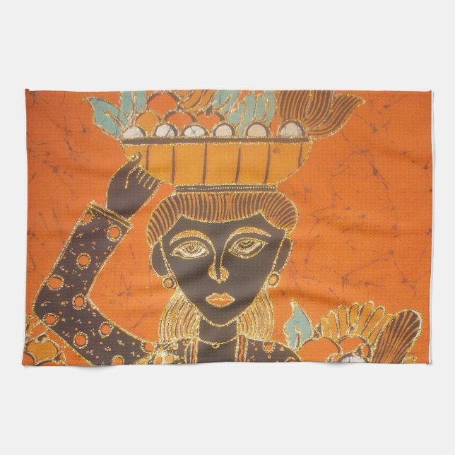 African Woman Carrying Basket Art Print Tea Towel (Horizontal)