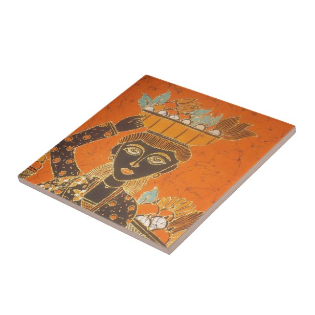 African Woman Carrying Basket Customise Product Ceramic Tile (Side)