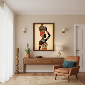African Woman Carrying Pot Tribal Art Poster