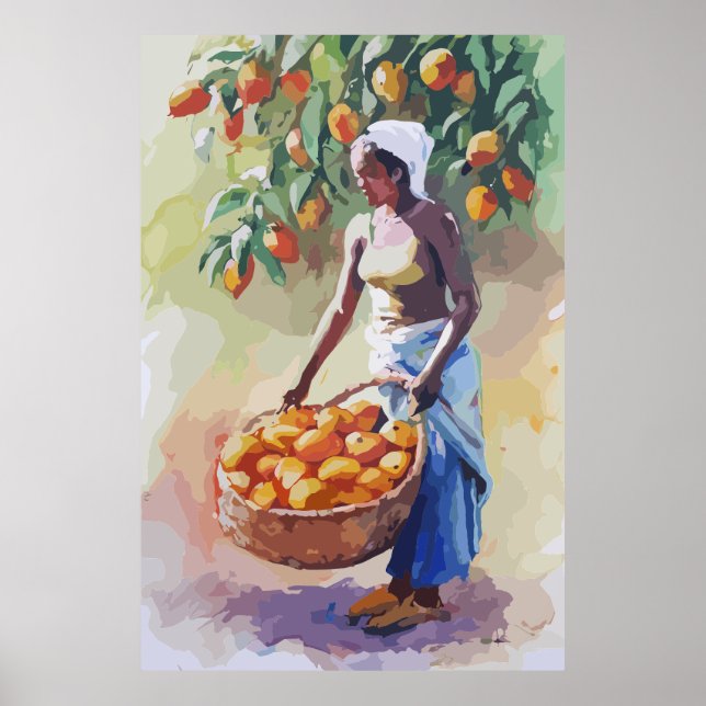 African woman collecting mongo fruit poster (Front)