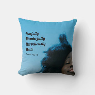 African Woman FEARFULLY MADE Christian Blue Cushion
