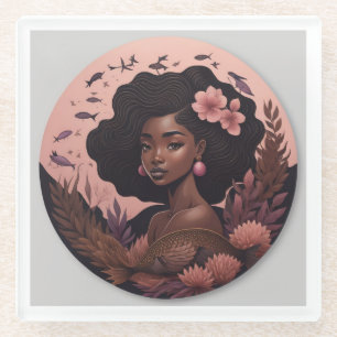 African woman glass coaster