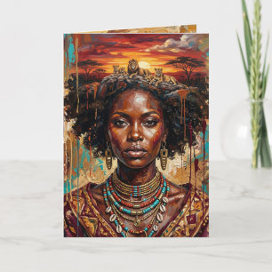 African Woman Greeting Card, Black Queen Art Card