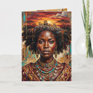 African Woman Greeting Card, Black Queen Art Card