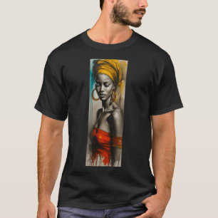 African woman headwrap art sketch melanin black T-Shirt