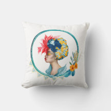 African Woman in Blue Throw Pillow