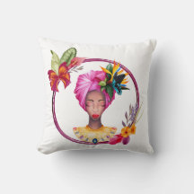 African Woman Maroon Throw Pillow