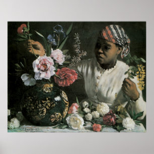 African Woman Peonies by Frederic Bazille, Flowers Poster