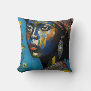 African Woman Portrait Painting Cushion
