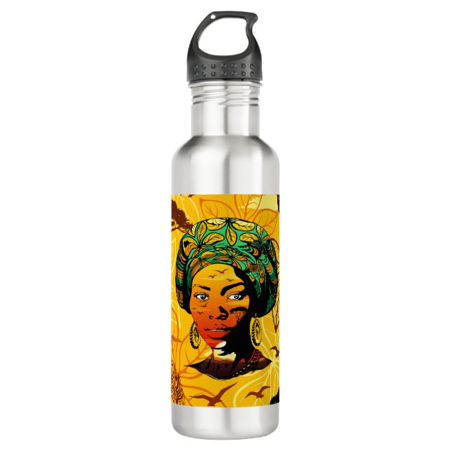 African Woman Portrait with Sunset 710 Ml Water Bottle (Front)