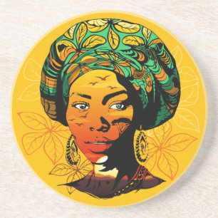 African Woman Portrait with Sunset Coaster