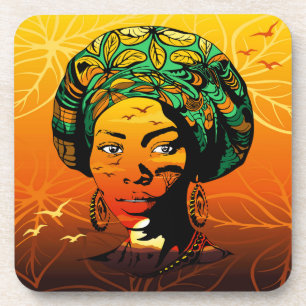 African Woman Portrait with Sunset Coaster