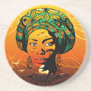 African Woman Portrait with Sunset Coaster