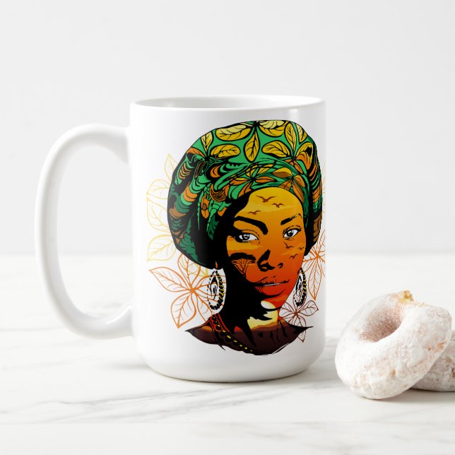 African Woman Portrait with Sunset Coffee Mug (With Donut)