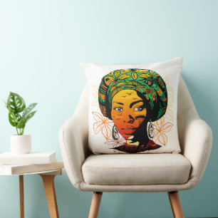 African Woman Portrait with Sunset Cushion